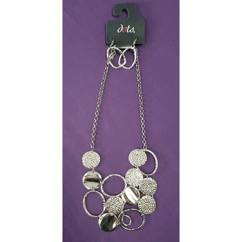 Dots Brand Statement Bib Style Necklace And Earrings Set Silver Tone Metal New - Picture 6 of 8
